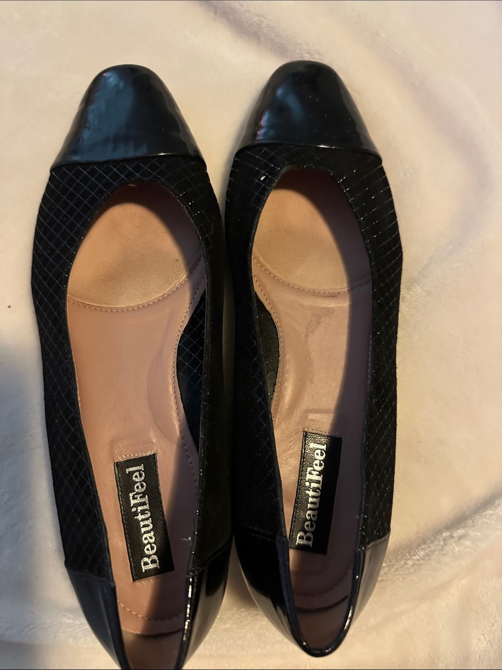 BeautiFeel Black Quilted Ballet Flats with Patent Cap-Toe